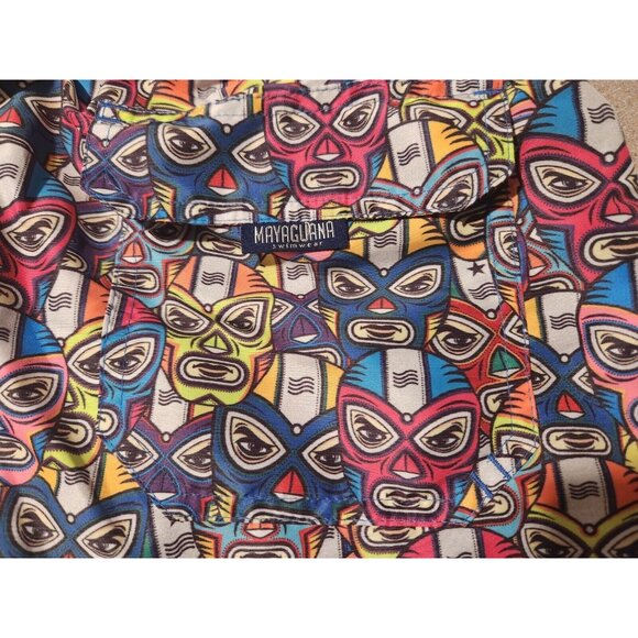 MAYAGUANA Lucha Libre Masks Faces Men's size LARGE Swim Trunks, Non-Fade - Picture 4 of 8